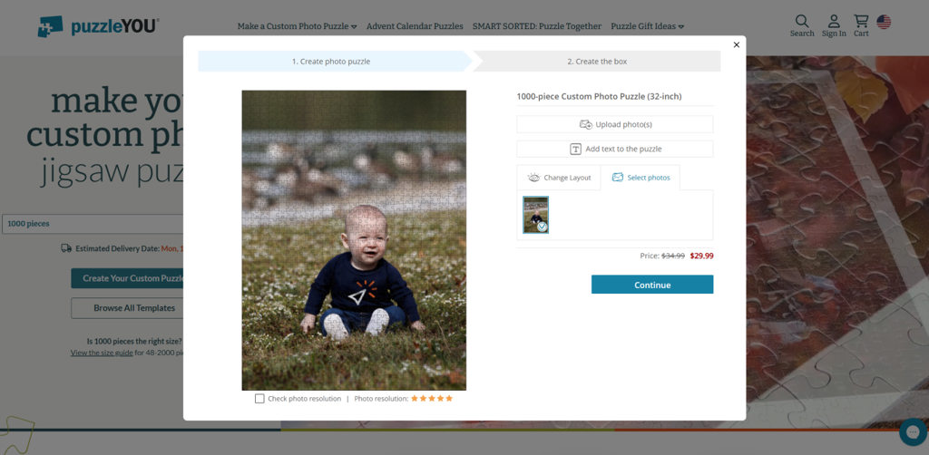 Screen shot of the puzzleYOU customization tool.