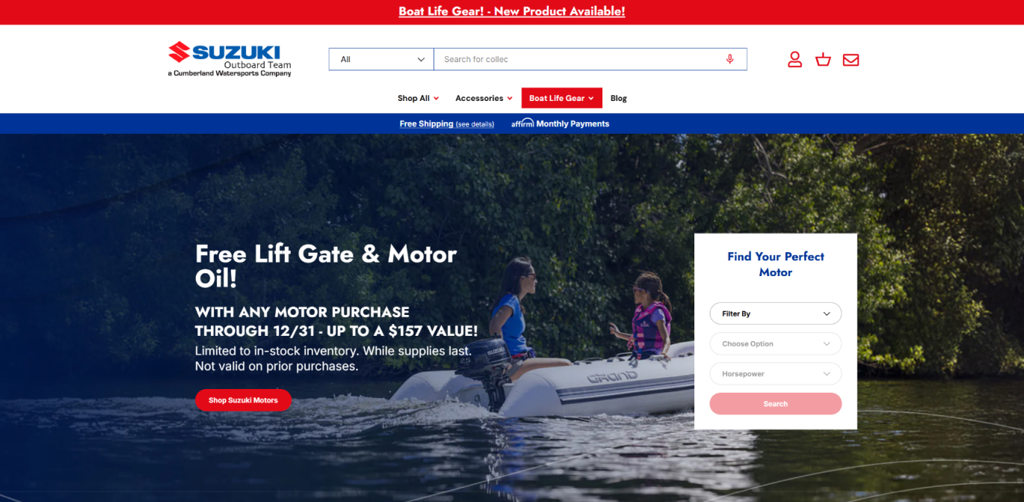Screen shot of the home page of Suzuki Outboard Team