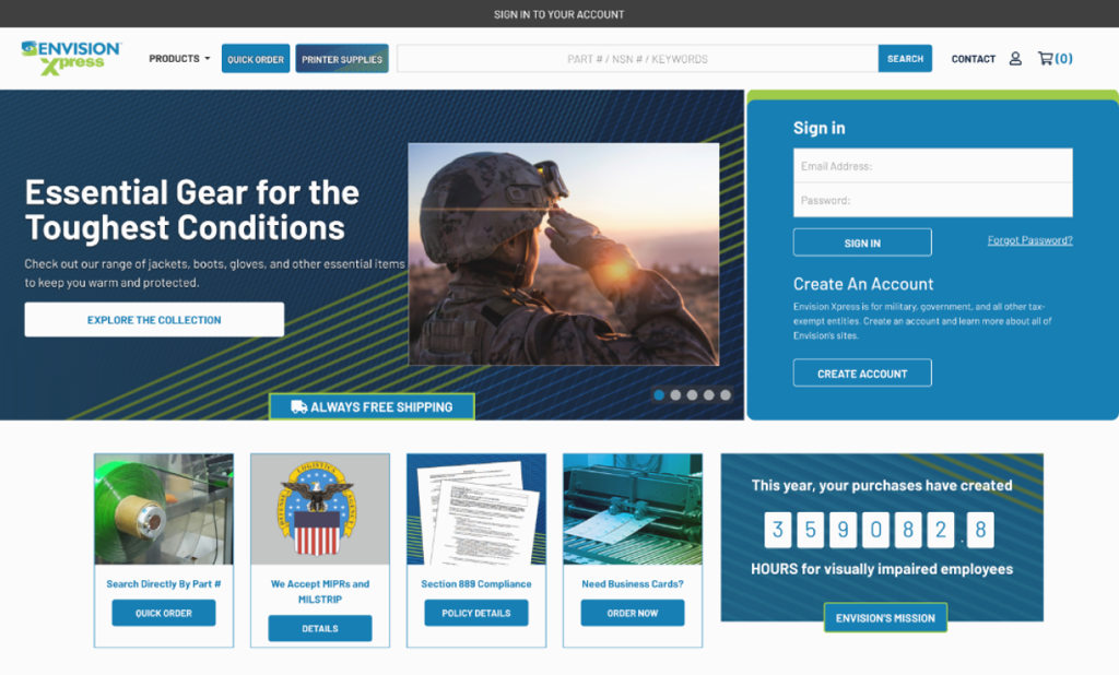 Screen shot of the Envision Xpress home page