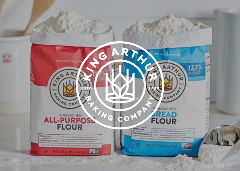 Image of King Arthur Baking flour bags with the King Arthur Baking logo on top