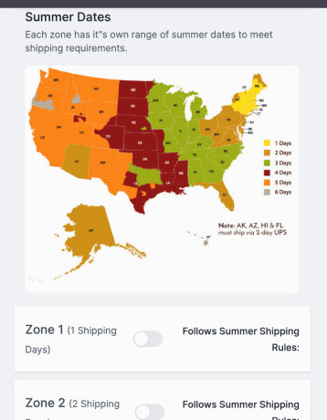 Lake Champlain Chocolates time zone shipping screen